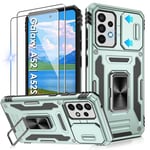 Jshru for Samsung A52S | A52 Case with Screen Protector-Camera Protective Cover | Ring Stand A52S Phone Case for Men and Women | Shockproof Bumper Phone Cover for Samsung Galaxy A52S/A52,Alpine Green