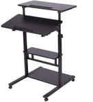 Chariot de Bureau Assis-Debout Mobile réglable en Hauteur Bureau Assis-Debout Table Debout Station de Travail Bureau Mobile Bureau d'ordinateur Debout Pliable de 80 cm (Noyer foncé)