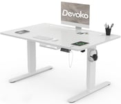 Devoko Bureau Assis Debout Électrique 120×80cm, Bureau Réglable en Hauteur avec Port de Charge USB, 3 Positions Mémorisables, Boîte de Câbles Blanc