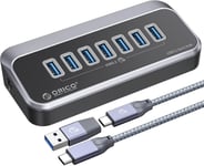 Hub Usb C Vers Hub De Données Usb 3.2 Gen 2 À 7 Ports Avec Super Vitesse 10 Gbps,Répartiteur Usb Avec 0,5M Câble Et Port D'Alimentation De Type C 5V/2A Pour Mac Pro/Mini,Pc,Disque Dur,Disque