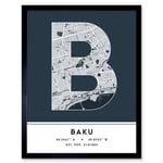 Baku Azerbaijan City Map Modern Typography Stylish Letter Framed Word Wall Art Print Poster for Home Décor