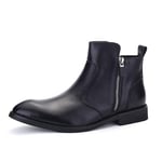 Chelsea Boots Men's Chelsea Rain Boots PU Leather Casual High Top Flat Ankle Shoes Waterproof Zipper Anti-Slip Round Toe Slip On Ankle Boots (Color : Black, Size : 41 EU)