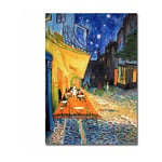 Epikasa - Impression sur Toile Van Gogh Terrasse du Café le Soir, Polyester, Bois, Bleu, Orange, 50x3x70 cm