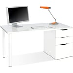 Pegane - Table d'ordinateur réversible bureau avec tiroir coloris Blanc Artic - 138 cm (longueur) x 60 cm (profondeur) x 74 cm (hauteur)