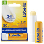 LABELLO Sun ProtectProtection Solaire FPS 50 (1 x 5,5 ml), stick lèvres protection UVA/UVB & hydratation 24 h, baume à lèvres au beurre de karité et huiles naturelles enrichies en vitamines C & E