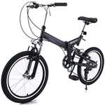 Vélo Pliant vélo, VTT 20 Pouces 7 équitation d'extérieur Adulte Vitesse Variable Voyage vélos électriques for Adultes JIAJIAFUDR (Color : Black)