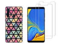 NOVAGO Compatible avec Samsung A9 2018 A920F Pack (3 en 1) Coque Souple Transparente imprimée Anti Choc +2 Films écran en Verre trempé résistant Anti Casse d'écran (Triangles)