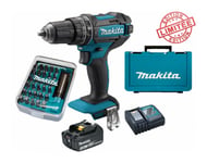 Perceuse visseuse à percussion Makita 18V 62Nm DHP482 + 1 batt 3 Ah + 30 embouts de vissage + porte-embout magnétique