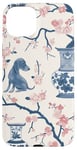 Coque pour iPhone 15 Plus Preppy Bocal en toile Chinoiserie Motif chiens et gingembre Rose et bleu