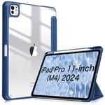 FINTIE Coque pour iPad Pro 11 Pouces 2024 (M4, 5ème Génération) - [Rangement de Stylet] Coque Arrière Transparente Claire Étui Pliable, Housse Antichoc avec Bord en TPU, Bleu Naval