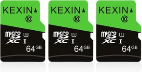 Lot de 3 Cartes Micro Mémoire MicroSDxC SD 64 Go UHS-I,U3,C10,TF pour Drone,Dash Cam,Caméra de Sport,de Surveillance,Smartphone,Tablette,Ordinateur Portable.[Y45]