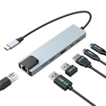 Moman Hub USB C, Station d'accueil 6 en 1 avec 100W PD, 4K@30Hz HDMI, RJ45 Ethernet, 5Gbps USB 3.0, USB 2.0, USB C pour Souris, Clavier, U Disk, Flash Drive, Mobile