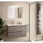 Meuble de salle de bain suspendu 85 cm Chêne eternity avec lavabo en porcelaine Avec miroir et lampe LED - 85 cm