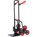 Homcom - Diable pour escalier 6 roues diable repliable extensible 150 Kg - chariot pliable acier noir rouge