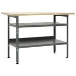 Etabli table de travail poste de travail stockage rangement d'outils banc d'outils avec 2 etagères garage atelier 120 cm acier gris Helloshop26 02_0003676