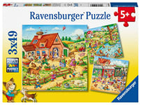 Ravensburger- Animaux Vacances à la Campagne-3 x 49 pièces-Puzzle pour Enfants à partir de 5 Ans, 05249, Multicolore