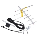 Antenne TV HD Yagi Amplifiée 8,Longue Portée 10dB,UHF/VHF/FM HDTV,100 Miles,pour l'Extérieur #A