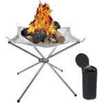 22 Inch Large Portable Outdoor Fire Pit With Foldable 304 Stainless Steel Mesh Firepit Table, Outdoor Folding Fireplace For For Patio, Backyard, Bonfire, Garden, Outdoor Bbq