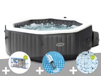 Kit spa gonflable Intex PureSpa Carbone octogonal Bulles et Jets 4 places + 12 filtres + 5 kg de sel + Aspirateur