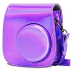 Cpano PU Leather Camera Case Compatible with Instax Mini 11 Instant Camera with Adjustable Strap and Pocket (Laser Purple)