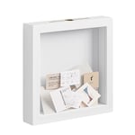 EUGAD Cadre de Boîte d'Ombre 3D avec Fente, Cadre Profond Carré 20x20cm pour Objets jusqu'à 3cm, Boîte de Présentation avec Cadre en Bois pour Photos, Artisanat, Médailles, Souvenirs, Blanc