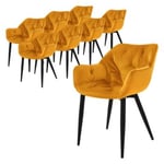 Lot de 8 chaises de salle à manger assisejaune moutarde velours pieds métal noir