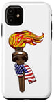 Coque pour iPhone 11 Drapeau américain et torche 4 juillet patriotique américain