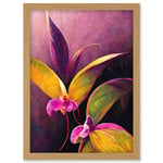 Pink Orchid Vibrant Mauve Flowers Painting Artwork Framed Wall Art Print A4