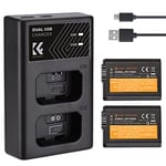 K&F Concept NP-FW50 Chargeur de Batterie pour Appareil Photo, Compatible avec Sony A6000, A6500, A6300, A6400, A7, A7II, A7RII, A7SII, A7S,A7S2,A7R,A7R2,A55,A5100,RX10 (2PCS, Micro USB Câble, 1100mAh)