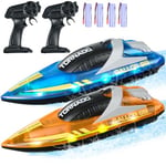 VEVOR Bateau Télécommandé, Lot de 2, Bateaux de Course RC pour Piscines Lacs, 2,4 GHz, 12 km/h, avec Lumière LED, 4 Piles Rechargeables, Étanche, pour Enfants, Adultes, Garçons, Filles, Bleu, Orange