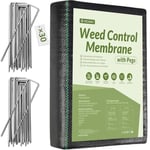 Velway Weed Control Membrane 2x5M - with 30 Garden Pegs Heavy Duty Weed Control Barrier Fabric Landscaping Ground Cover Weed Suppressant Membrane for Artificial Grass Patio Paths Flower Beds