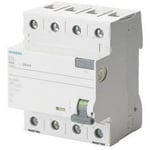 Siemens Disjoncteur de protection FI, 4 pôles, type A, 25 A, 30 mA, 400 V AC :