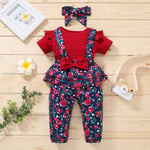 HINK Baby Outfit Unisex,Toddler Baby Girl Solid Romper Bodysuit+Floral Print Suspender Pants Set Outfits 0-3 Months Red Girls Outfits & Set For Baby Valentine'S Day Easter Gift