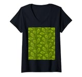 Womens Climbing Vine Leaves In Dusty Olive On Green V-Neck T-Shirt