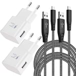 2-Pack Chargeur avec Câble de Charge pour Samsung Galaxy S8 S8 Plus S9 S9 Plus S10 S10 Plus S10e 5G S20 S21 S22 A10 A50 A51 A40 A30 Z Flip3 Fold2 2m Type C Nylon Câble de Charge Rapide Chargeur Rapide