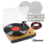 Bluetooth Vinyl Record Player HI-Fi System with QI65 Ceiling Speakers Light Wood