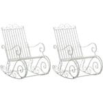 Décoshop26 - Lot de 2 fauteuils à bascule pour extérieur avec accoudoirs design rustique en métal blanc 100002843