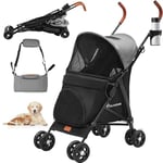 YITAHOME Poussette portable pour chien jusqu'à 11,3 kg - Pliable - Avec fenêtre en filet - Pour petits chiens et chats - Gris noir