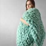 Blanket Embroider Throw Arm Knitting Roving Wool Bulky Yarn Home Bed Sofa Living Room Soft Knit Easily Thickness Chunky Handcrafted Cozy Blankets,Aqua Green,2x2m