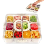 Plateau De Service Divisé Avec Couvercle, Snack Box avec 12 Compartiment séparé amovible, snack box avec poignée, Bol à Collation Plateaux à Compartiments pour Bonbons, Noix, Bonbons, Fruits, Épices