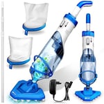 tillvex Aspirateur de Piscine avec Batterie & Manche télescopique + Filtre | Aspirateur de Piscine électrique | Nettoyeur de Piscine avec Filtre & autonomie de 60 Min (Bleu/Blanc)