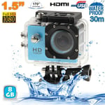 Camera Embarquée Sport Caisson Étanche Waterproof 12 Mp Full HD 1080P Bleu 8Go YONIS