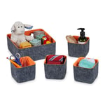 Relaxdays Panier Rangement, 5 pièces, Organiseur pour Le tiroir ou l’Armoire, Pliable, 2 Tailles, Gris et Orange