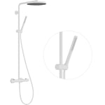 hansgrohe Pulsify S Puro - Colonne de douche avec mitigeur thermostatique, douche pluie (260mm) avec robinet, douchette (1 jet), support, flexible, barre et douche de tête ronde, Blanc mat, 24222700