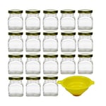 Viva Haushaltswaren Lot de 18 bocaux à Confiture carrés avec Couvercle à Visser avec Entonnoir Jaune 120 ML