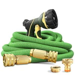 NGreen Expandable Garden Hose Pipe - Strength Durable Fabric and 12-Layer Latex Inner Tube, Lightweight Easy Storage Kink Free Water Hose, Leakproof Solid Brass Fittings with Nozzle