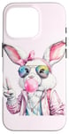 Coque pour iPhone 16 Pro Lunettes de soleil aviateur lapin de Pâques mignon Bubblegum Peace Sign