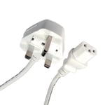 1.8m Mains Power Cable Kettle PC Monitor Lead UK Plug Cord IEC C13 3 Pin White