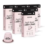 Grind Dark Blend Coffee Pods – Pack of 60 Coffee Capsules – Nespresso® Original Machine Compatible Pods – Home-Compostable Coffee Pods – Tasting Notes of Raw Cacao, Walnuts, Black Treacle