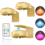 WILLED 3 PCS Lampe Tableau sans Fil Rechargeable, Eclairage Tableau Led Pile Avec Télécommande et Contrôle Tactile, Spot LED sans Fil, 9 Couleurs RGB et Fonction de Minuterie, pour Cuisine, Doré